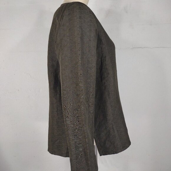 Eileen Fisher dark green Linen Silk blend frog closure blouse shirt womens Small - Picture 4 of 8